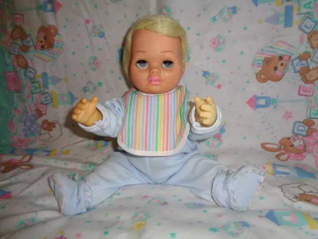Mattel 1962 Chatty Cathy Tiny BROTHER Twin 15" Baby Doll ~Blue Layette Bootees+