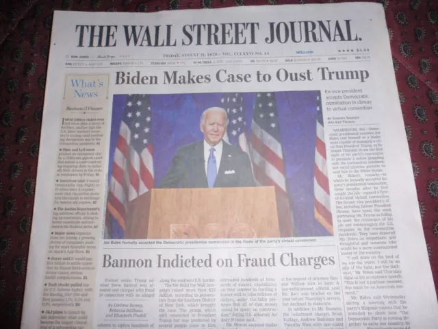 WALL STREET JOURNAL Front Page Aug 21 2000 Biden Speech to Convention