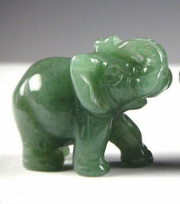 Collectable Chinese Natural Green Jade Hand Carved Elephant Small Statue Gift