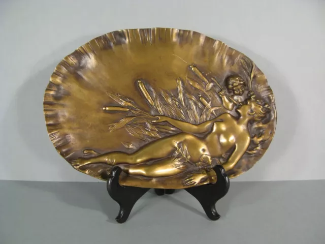 Nymphe Et Cupidon Plateau Érotique Art Nouveau Bronze Ancien Signé Vernier