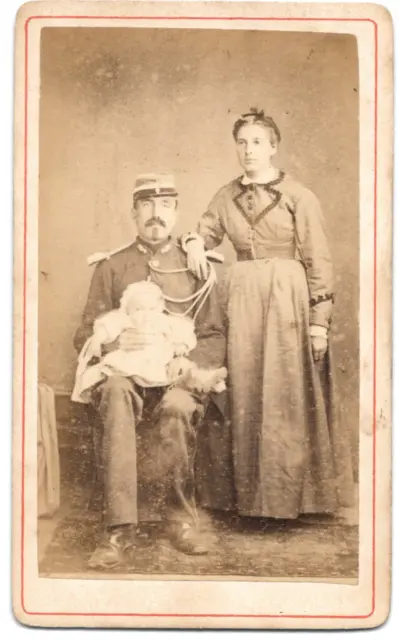 1865 France Albuminated Print CDV Photo with Wife and Baby Family