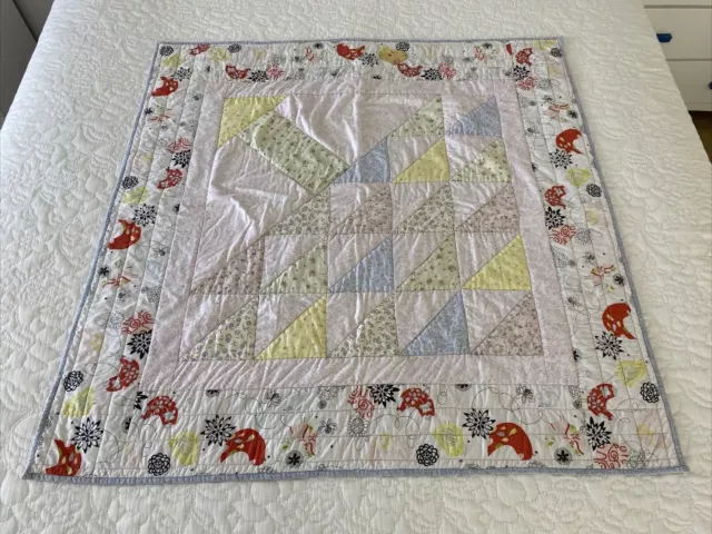 Handmade Patchwork Small Cotton Mini Quilt Floral Birds Baby 90 cm Square