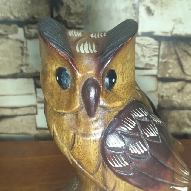 WOODEN OWL Wood Carved Handmade Collectible Gift Home Decor 7" High #2