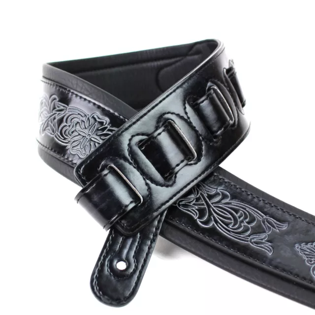 Walker And Williams GB-20 Denim Black Fleur De Lis Design Padded Guitar Strap 2