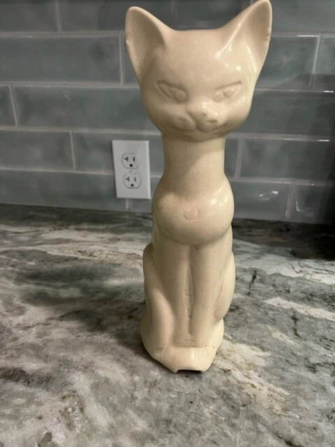 Vintage Ceramic Cat Statue White Smooth Figurine