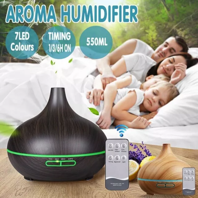 7 LED Light Aromatherapy Diffuser Aroma Essential Oil Air Humidifier Wood Grain