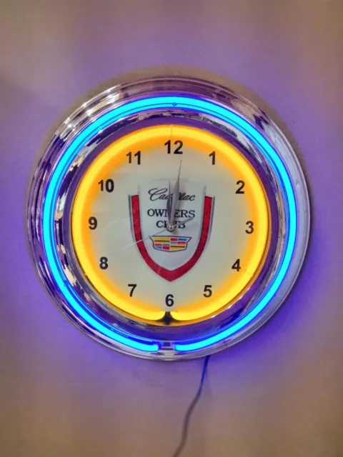 NEW Cadillac Owners Club Double Band Neon Clock / Neon Clocks / Cadillac Clocks