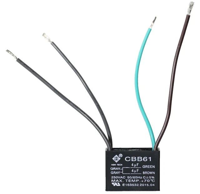 CBB61 Ceiling Fan Capacitor 2.5uf+4uf+4uF 250VAC | 5 Wire, 48x26x38mm