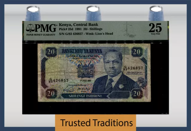 TT PK 25d  1991 KENYA CENTRAL BANK 20/ SHILLINGS PMG 25 VERY FINE