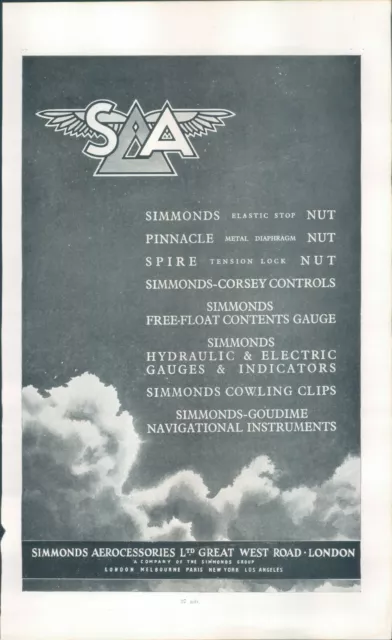 WWII Simmonds Aero accessories  Advert Original from Janes aircraft 1942