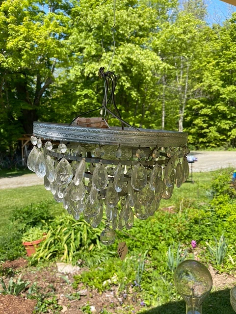 Vintage Crystal Tear-drop Prism Wedding Cake Chandelier Flush Mount 14"
