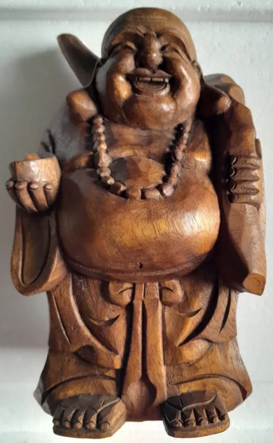 Large Vintage hand carved wooden sculpture of Caishen, Chinese God of Wealth
