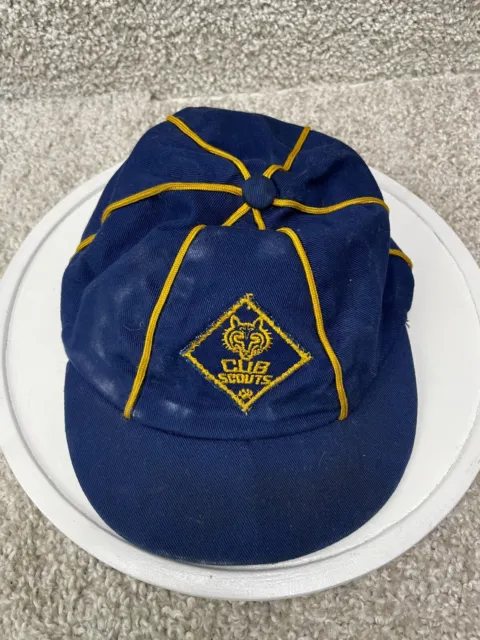 Vintage Boy Scouts of America Cub Scout Uniform Fitted Hat Cap 7" Blue Gold