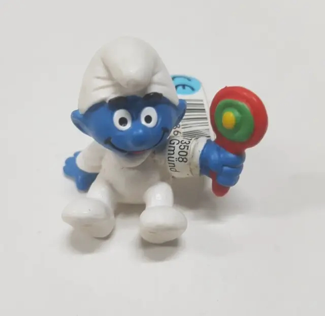 🟢 Puffi Smurf Puffo Baby  Con Sonaglio  Peyo  Vintage Ottime Condizioni