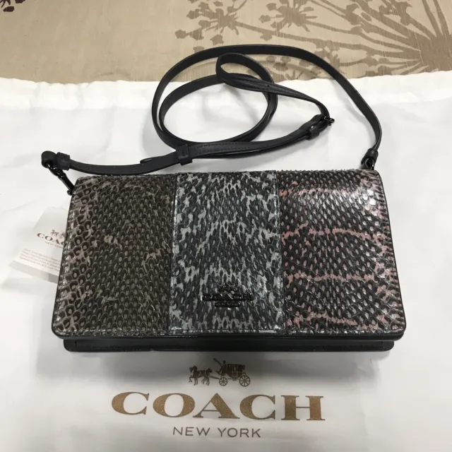 Coach Striped Mixed Snakeskin Foldover Crossbody Clutch - NWT