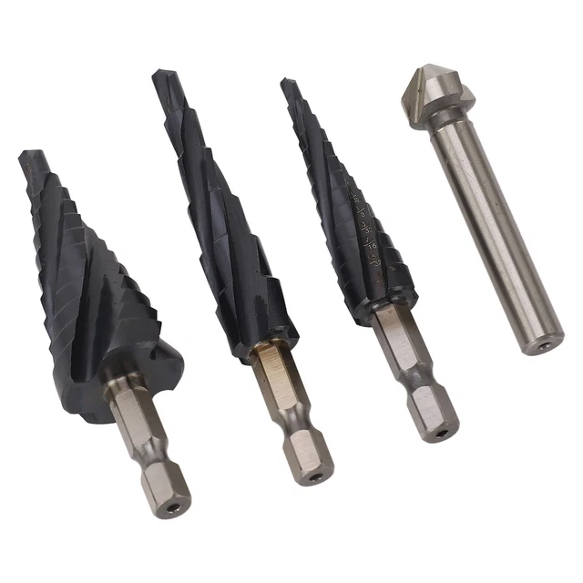 Step Drill Bit 4 Spiral Flute 1/4 Inch Shank M35 Cobalt Step Bit Set ANA