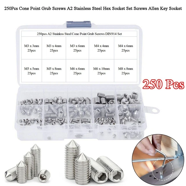 Assortimento completo di viti a presa esagonale 250 pz M3 M8 304 inox