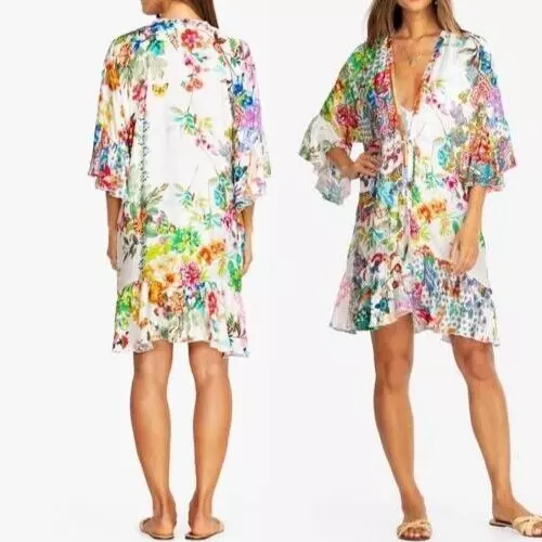 NWT$228 Johnny Was Norah Ruffle Kimono Duster S B46" fit M,L? Mixed Floral Print