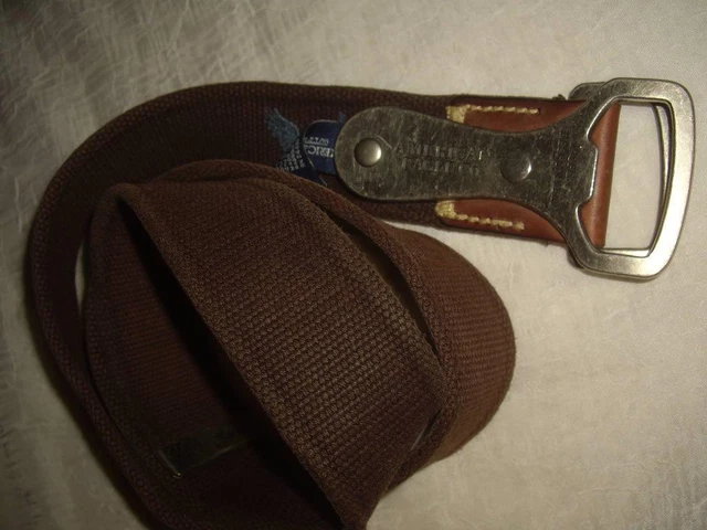 Vintage AE American Eagle Fabric & Leather Belt w/ Bottle Opener Size Small