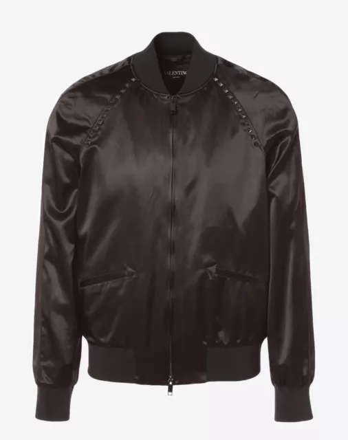 NWT Valentino Rockstud Untitled Black Satin Souvenir Bomber Jacket 48 38 $2295