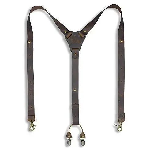 Suspenders Dark Brown Leather for Men and Woman, Width Slim 1 inch - 2,5 cm.