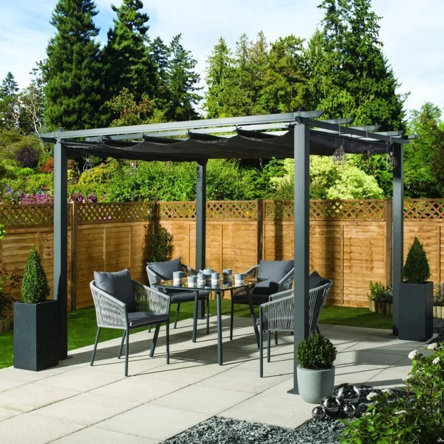 OUTDOOR GARDEN GAZEBOS 3m x 3m Charcoal Pergola Summer Gazebo Shelter £