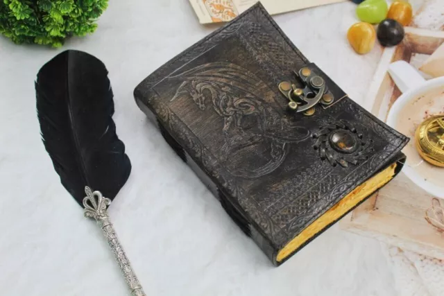 Handmade vintage leather Journal Notebook SketchBook Dragon embossed Diary