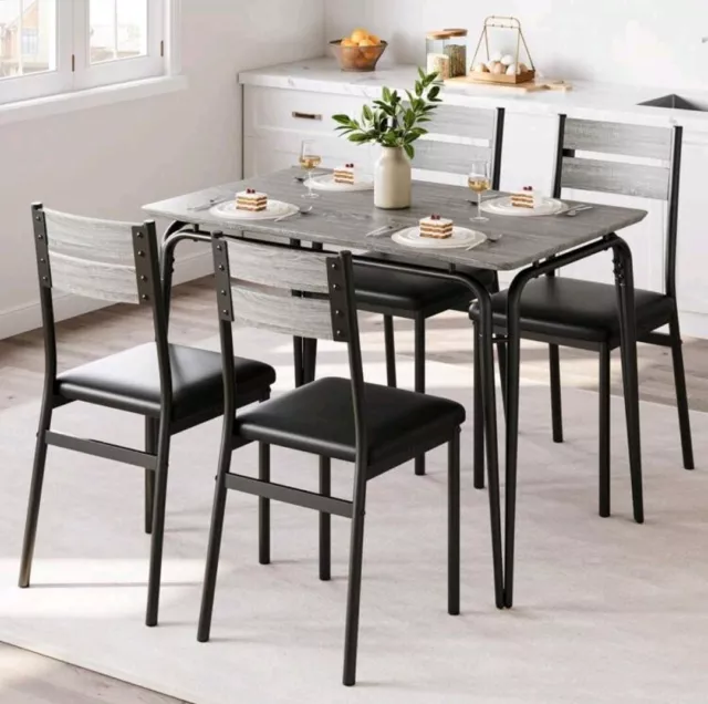 5Pcs Dining Set Kitchen Room Table Set Dining Table and 4 Chairs Set Home Office