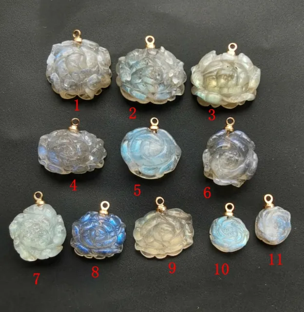 Amazing Carved Peony Flower Flashy natural Labradorite pendants,Amulet necklace