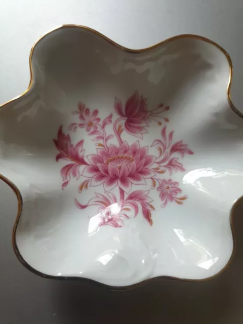 Limoges France Pink White Gold Flower Shaped Scalloped Edge Trinket Tray Dish