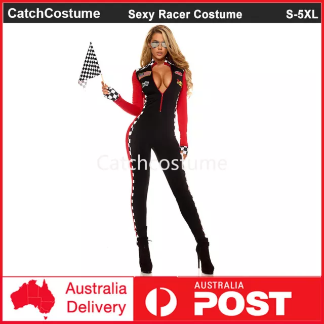 Adult Women Sexy Racer Costume Race Car Driver Jumpsuit Halloween Party Costume