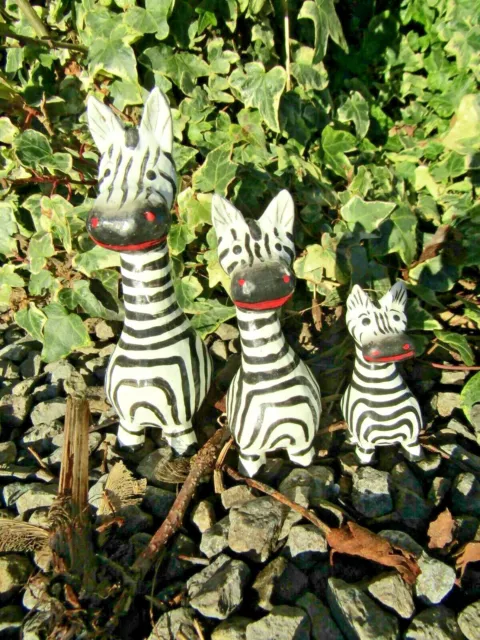 Fair Trade Hand Carved Made Wooden Safari Zebra Set Of 3 Sculptures Ornaments