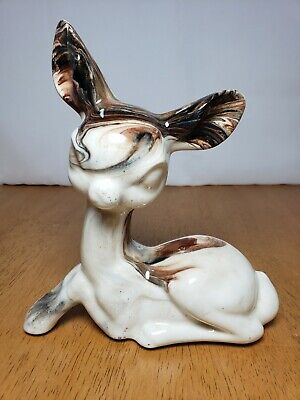 Vintage Ceramic Deer With Marbled Brown Glaze 6.5" Tall X 6" Long