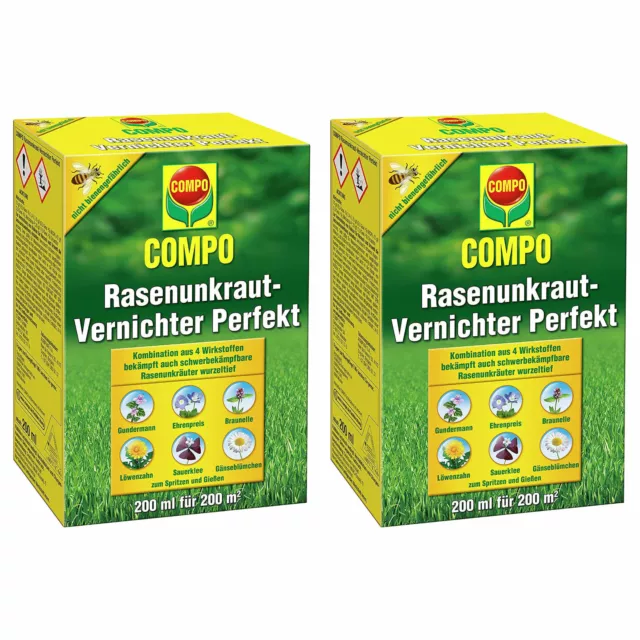 COMPO Rasenunkraut-Vernichter Perfekt 2x 200 ml Rasen Unkrautvernichter Unkraut