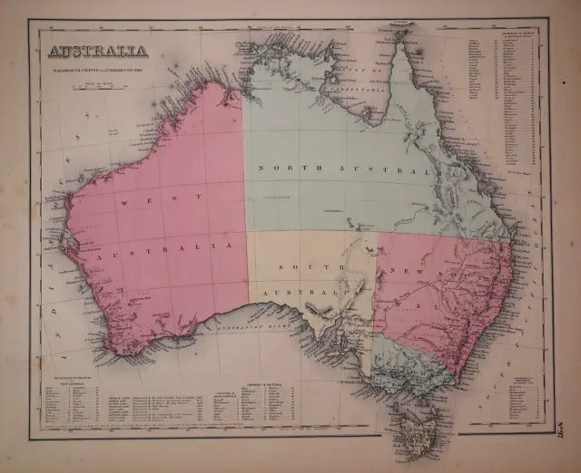 Old 1855 Colton Atlas Map ~ AUSTRALIA - VAN DIEMEM LAND ~ (14x17) -#1320