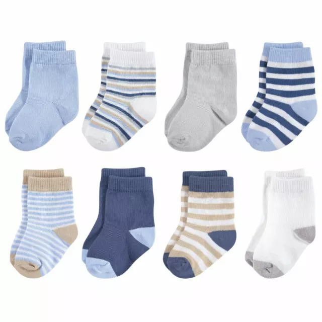 Touched by Nature Organic Basic Socks, 8-Pack, Tan and Light Blue