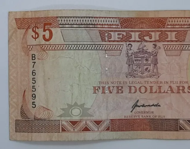 1991 - Fiji - 5 (Five) Dollars Banknote, Serial No. B 765595 - Elizabeth P-83a 3