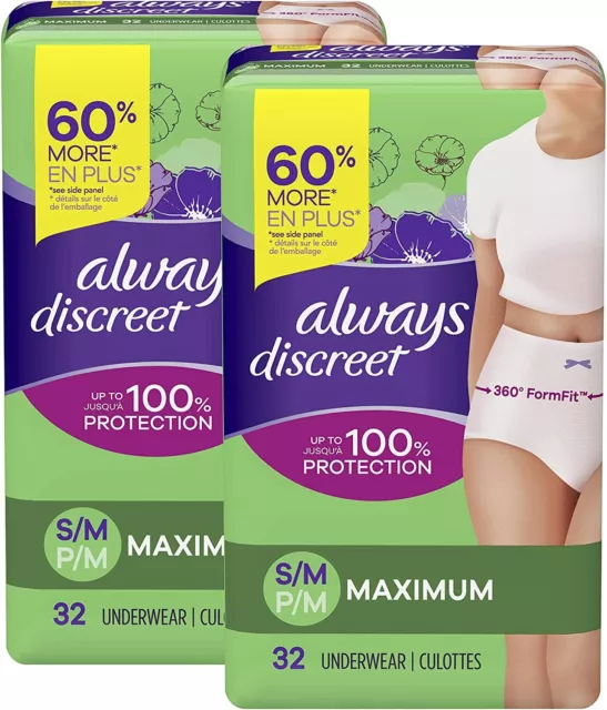 Always Discreet Incontinence Underwear for Women S/M/L/XL/2XL Maximum Absorb ✅