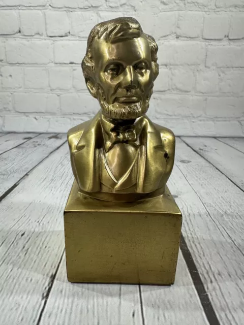 Vintage Abraham Lincoln Bust Heavy Bronze Brass Statue 6.25” Tall Desk Weight