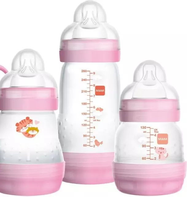 MAM Easy Start Anti Colic Starter Set rosa 8 Flaschen 4 Sauger 4 Deckel 4 Böden