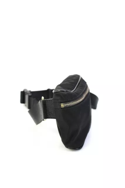 Barneys New York Womens Nylon Silver Tone Zip Up Black Belt Bag Small Handbag 2