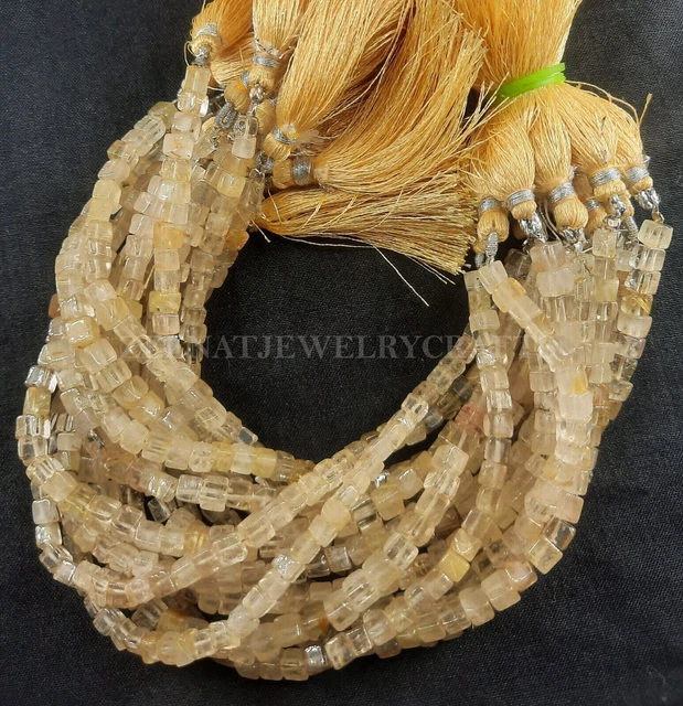 8" Natural Golden Rutile Quartz Smooth Cube Box Shape Gemstone Beads Jewelry AAA 2