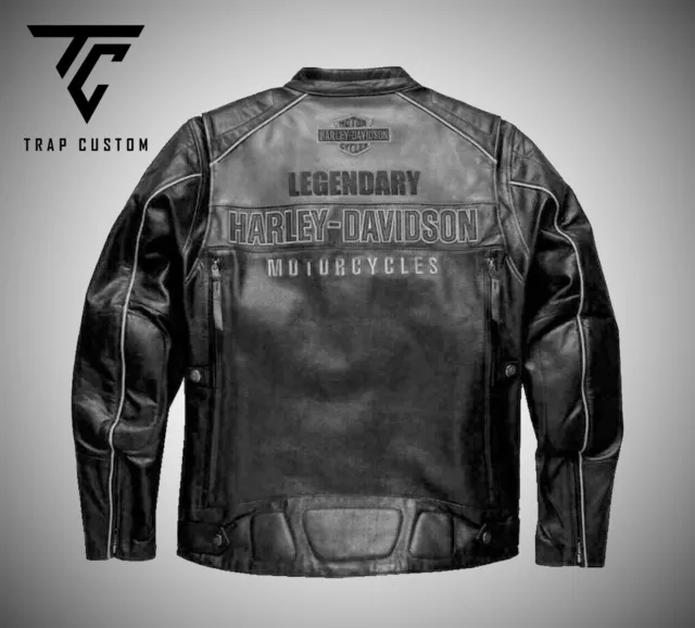 Harley Davidson Men's VOTARY Black Gray Motorbike Leather Jacket