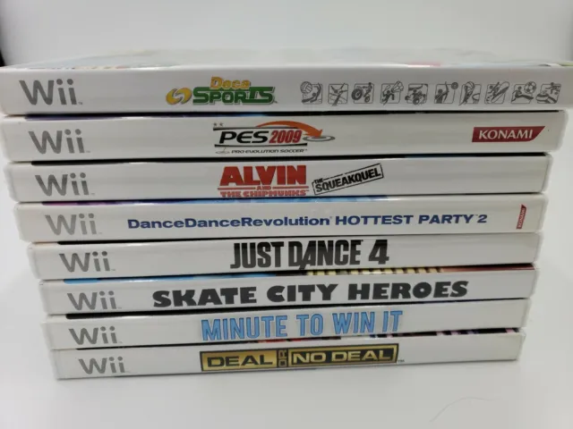 Nintendo Wii 8 Games Lot Dance, Skateboard, TV Shows Sports Soccer Alvin