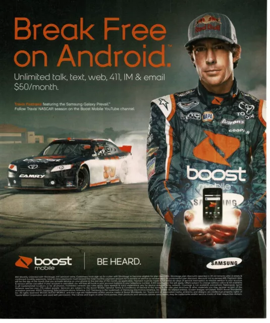 2011 Boost Mobile Travis Pastrano Nascar 99 Toyota Vintage Print Ad Samsung