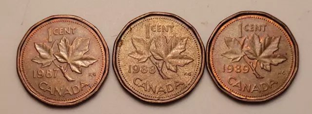 Canada 1987 1988 1989 Pennies Canadian 1 Cent 1c Penny Set EXACT COINS