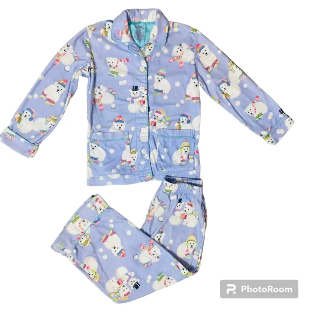 Nick & Nora Pajamas Girls S 6/6X  Flannel Button Up Long Sleeve Bottoms 2 Piece