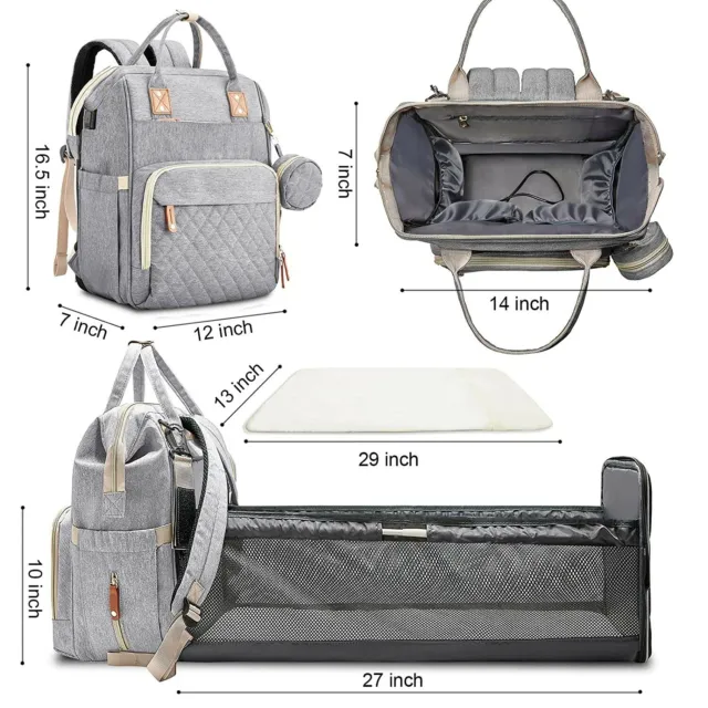 Diaper Bag Backpack with Changing Station Portable Baby Bag Foldable Baby Bed