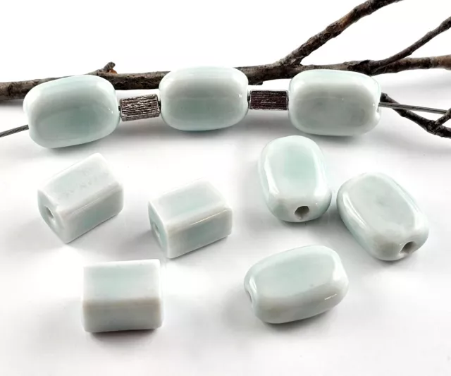 Porzellanperlen Quader / Rechteck Azur 10 Stück SERAJOSY Keramik Perlen