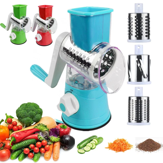 3 Drum Blades Cheese Grater Rotary Handheld Fruit Vegetable Slicer Shredder